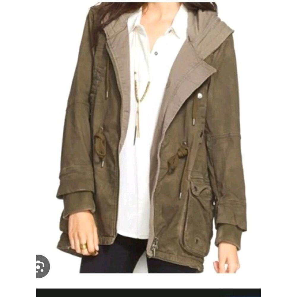 FREE PEOPLE Cotton Twill Green Field Coat Toggle Waist Small